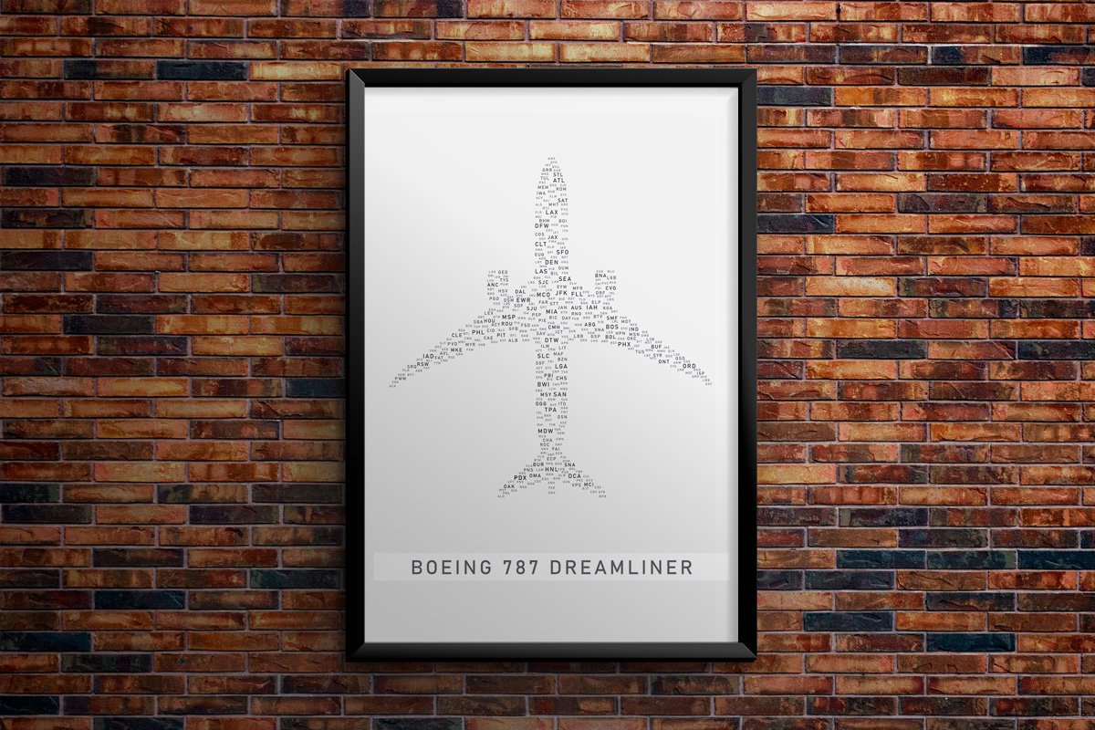 Boeing 787 Dreamliner Airplane Silhouette IATA Airport Code Poster